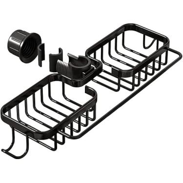 Imagem de Suporte de Esponja Torneira Organizador Cozinha com Rack Secagem Toalhas e Ganchos Armazenamento sobre a Banheira Espaço Anti- ferrugem Detachable Hanging Sink Caddy para Acessórios Sabão Scrubber Ban