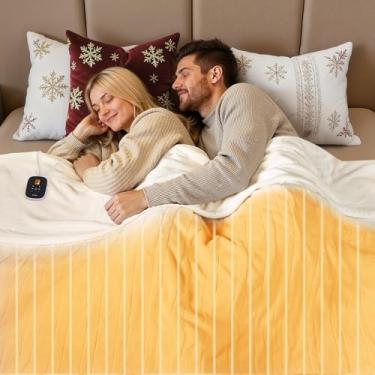 Imagem de WOOMER Cobertor elétrico tamanho solteiro 157,5 x 213,4 cm, cobertor macio de flanela de aquecimento rápido, 10 níveis de aquecimento e desligamento automático de 0,5-12H, proteção contra