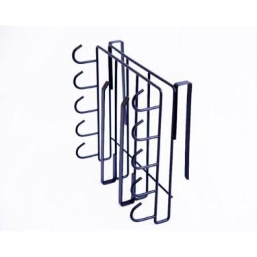 Imagem de Organizador Suspenso de Armário em Aço Inox Preto Fosco – Suporte com Ganchos para Cozinha, Banheiro e Lavanderia, Sem Perfuração