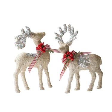 Imagem de MotiveTech Estatuetas de Renas de Natal Aveludadas, Esculturas de Animais, Estátuas Rústicas de Renas, Decoração de Natal para Lareira Interna de Aniversário, a Pair Golden
