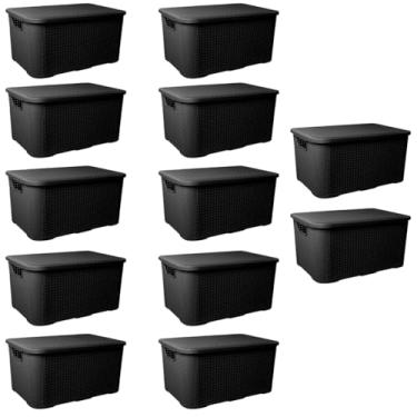 Imagem de Kit C/ 12 Caixas Organizadoras Grande Rattan C/Tampa 18 Lit (PRETO)