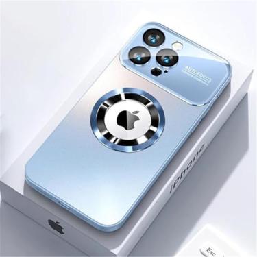 Imagem de HTVJFX Capa magnética fosca metálica de titânio de luxo com carregamento sem fio para iPhone 15 Pro Max (para iPhone 15 Pro Max/azul Serra)