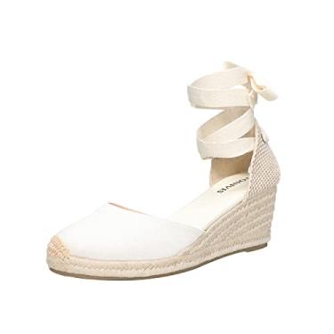 Imagem de TONIVIS Espadrilles plataforma plataforma, anabela de 7,62 cm, tira macia no tornozelo, bico fechado, sandálias clássicas de verão, Off White - 2.5" Heel, 7.5