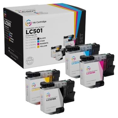 Imagem de LD Produtos de substituição de cartuchos de tinta compatíveis com Brother LC501 (pacote com 4, preto, ciano, magenta, amarelo) Compatível com impressoras Brother MFC-J1260DW, MFC-J1360DW e MFC-J1410DW
