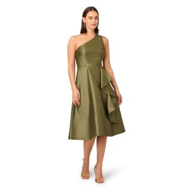 Imagem de Adrianna Papell Vestido midi Mikado de um ombro só, Verde-oliva, 52
