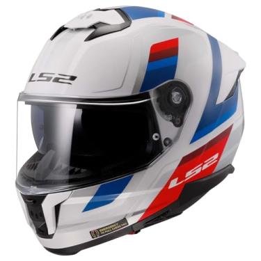 Imagem de LS2 Capacete Integral Para Motocicleta Stream Ii Com Proteção Solar (Branco Vintage Brilhante/Azul/Vermelho - Extragrande)