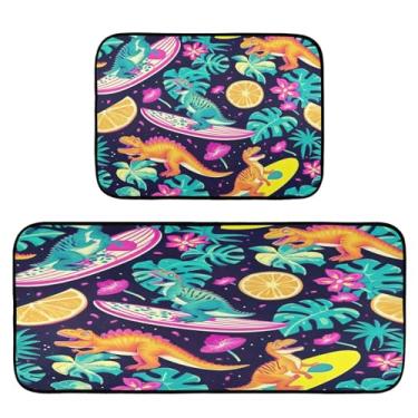 Imagem de Wassud Pranchas de surfe de dinossauro, tapetes de cozinha para chão, decoração de casa, tapetes de cozinha, acolchoados, antifadiga, tapetes de cozinha, antiderrapante, lavável, itens essenciais