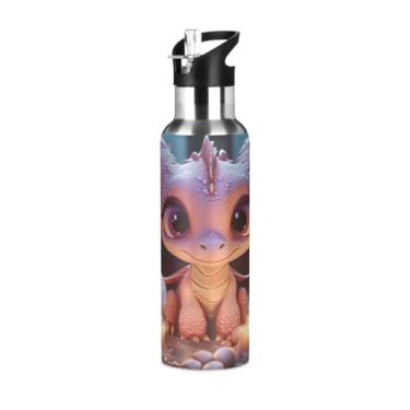 Imagem de Wassud Garrafa de água Dragon Flame Garrafa de água esportiva de aço inoxidável com canudo garrafas de água isoladas copo portátil de viagem 947 ml