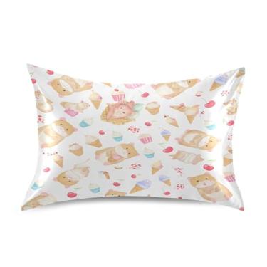 Imagem de xigua Linda fronha de cetim de sorvete para cabelo e pele lavável à máquina travesseiro de cetim refrescante capa de cama queen com fecho de envelope, 50,8 cm x 76,2 cm