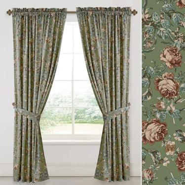 Imagem de StangH Cortinas retrô verde sálvia para sala de estar, cortinas estampadas de veludo macio com design floral painéis térmicos de privacidade rústica para quarto e sala de jantar, L 132 x C96, 2