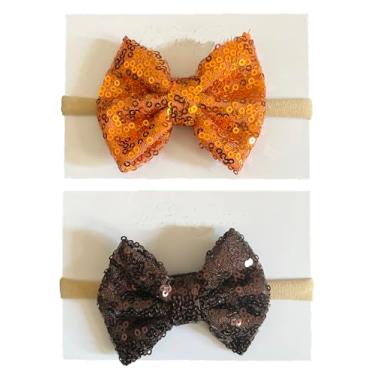 Imagem de LilPinkGoose Fitas de cabelo de nylon para bebês meninas recém-nascidas até 1 ano (laranja, marrom, 2 unidades (pacote com 1)