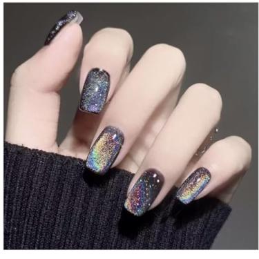 Imagem de Kits de decoração de unhas – forma quadrada curta, pontas de unha olho de gato, incluem 30 unhas, cola de gelatina, 1 bastão de manicure, 1 mini lixa – conjunto de manicure reutilizável DIY para