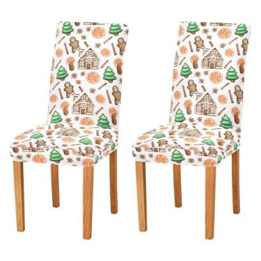 Imagem de Wassud Capas de cadeira de Natal de gengibre para jantar capas elásticas de cozinha protetoras de assento laváveis conjunto de 2