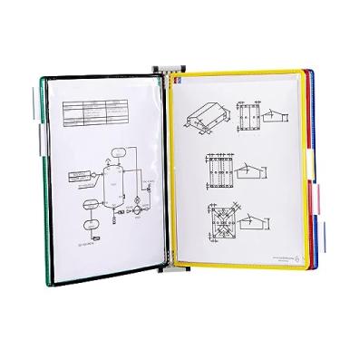 Imagem de uhyOHF Organizador de referência para montagem na parede – Sistema de referência de mesa, sistema de exibição de parede, com 5 bolsos de tamanho de papel A4, organizador de arquivos para mesa, rack de