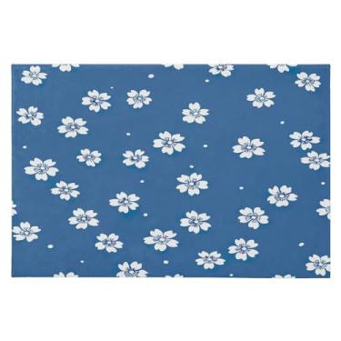 Imagem de Wassud Tapete de porta floral azul branco 61 x 89 cm, tapete de área lavável antiderrapante com suporte de borracha, tapete macio e macio para sala de estar, quarto, entrada, entrada
