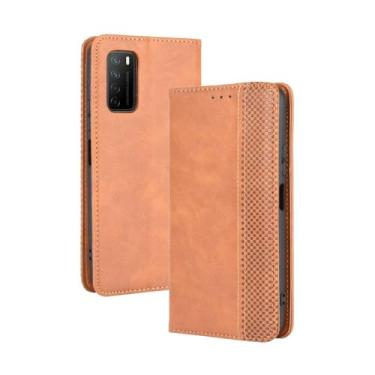 Imagem de Capa flip de couro para HUAWEI Honor Play 4,Flip magnético retro,Caso de telefone de couro PU,Design de carteira com 3 slots de cartão e 1 clipe de dinheiro -Brown