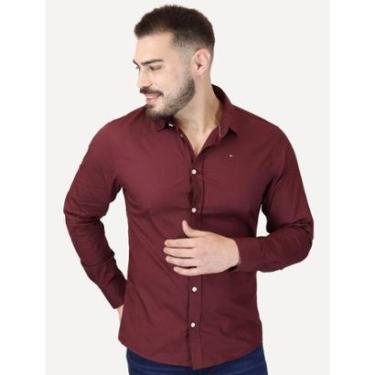 Imagem de Camisa Tommy Jeans Masculina Slim Original Stretch Bordô-Masculino