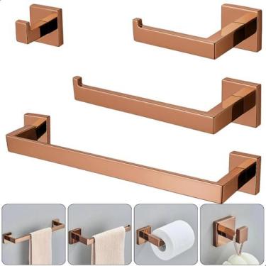 Imagem de Kit Acessórios para Banheiro e Lavabo 4 Peças em Aço Inox Rosê Luxo  S