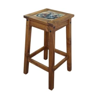 Imagem de Banqueta Alta em Madeira de Pinus Assento com Cerâmica 68cm Altura Acabamento Encerado Imbuia para Cozinha Bar e Balcão Suporta 140kg (Cerâmica)