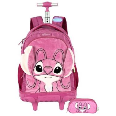 Imagem de Kit Lilo Stitch Mochila Costas Rodas +Estojo Triplo Pelúcia - Luxcel