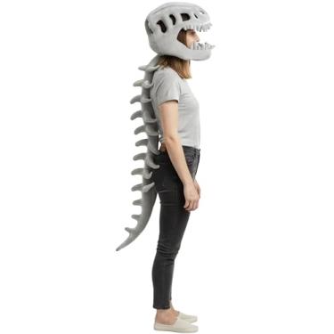 Imagem de ZBH1985 Fantasia de dinossauro de pelúcia de espinossauro para crianças e adultos 3D realista chapéu de esqueleto de dinossauro com tema de crânio adereços de desempenho, Cinza, M