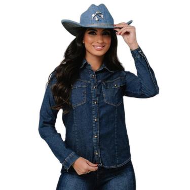 Imagem de CAMISA JEANS FEMININA BÁSICA MANGA LONGA-Feminino