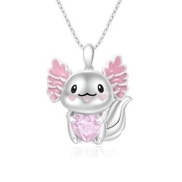 Imagem de SUPAC Lindo colar com pingente de axolote, corrente de 50 cm, design de coração de cristal, 3 cores - presente de axolote, Adjustable, Aço inoxidável, Zircônia cúbica