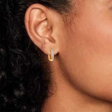 Imagem de Brincos de argola para mulheres, zircônia cúbica, cartilagem, brincos pequenos banhados a ouro 18 K, standard, Cobre, Sem pedra preciosa