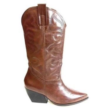 Imagem de Bota Country Feminina Couro Bordado Cano Médio Conforto-Feminino