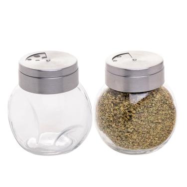 Imagem de Kit 2 Pote De Vidro Porta Temperos De Vidro Transparente Com Tampa Inox 200ml Lyor