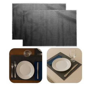 Imagem de 2 Lugar Americano Retângulas Mesa Preto Pvc Antiderrapante Sousplat 45x30cm Lyor