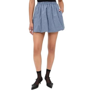 Imagem de BAUM UND PFERDGARTEN Saia sanda feminina, Xadrez de flanela azul, 10