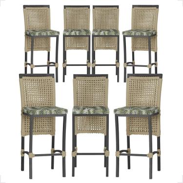 Imagem de 7 Banqueta Em Alumínio Roma Preta Corda Náutica Tecido 5 Rami