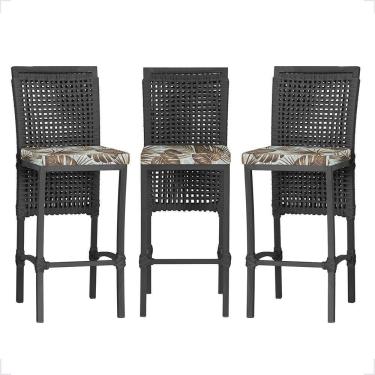 Imagem de 3 Banqueta Em Alumínio Roma Preta Corda Náutica Tecido 6 Preta