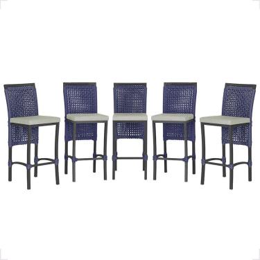 Imagem de 5 Banqueta Em Alumínio Roma Preta Corda Náutica Tecido 3 Azul