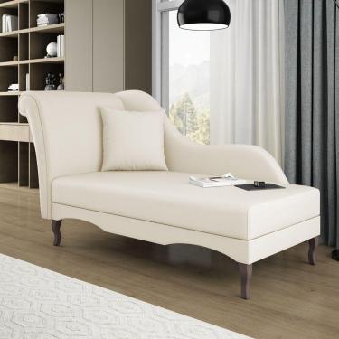 Imagem de Divã Recamier Chaise Longue Valentina Clássico Com Pés De Madeira Bouclê Bege - Desk Design