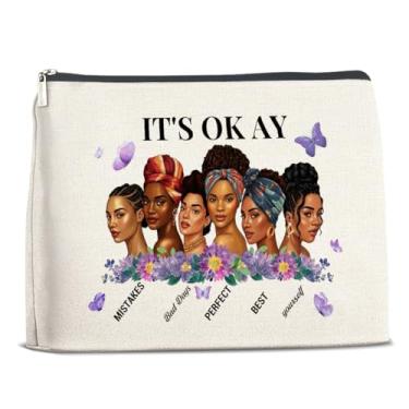Imagem de Xxoace Bolsa de maquiagem inspiradora para mulheres negras, bolsa de cosméticos motivacional para mulheres e meninas negras, bolsa de maquiagem com zíper afro-americana