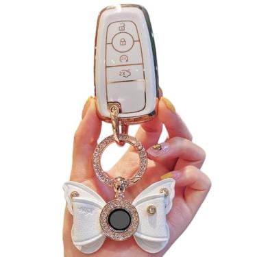 Imagem de Capa para chave remota de carro TPU Bolsa compatível com Ford Fusion / Mustang / Explorer / F150 / F250 / F350 / 2018 EcoSport / Edge / S-MAX / Ranger Key Fob Cover Case(B Ivory suit-2)