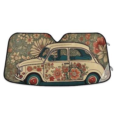 Imagem de Para-brisas de carro retrô margarida flor ônibus, proteção UV, persiana dobrável para janela de carro, acessórios para janela de carro