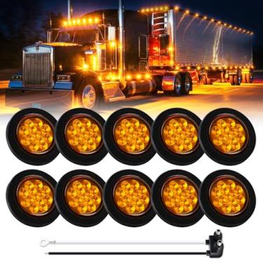 Imagem de TMH 10 luzes de LED âmbar redondas de 6,3 cm com refletores, 13 diodos, luzes pigtail/w luz de marcação lateral à prova d'água selada de borracha para trailer de caminhão (pacote com 10) 12 V CC