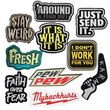 Imagem de Conjunto de 10 peças de adesivos de moral táticos com frase aleatória interessante, conjunto de adesivos divertidos para bonés, mochilas, bolsas, coletes, uniformes, arreios para cães, equipamentos