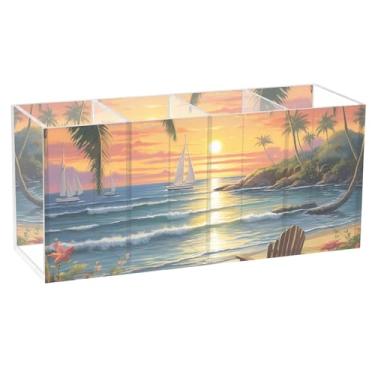 Imagem de TSENQUE Suporte de lápis tropical bonito para mesa de artesanato colorido, copo de papelaria de acrílico para porta-canetas
