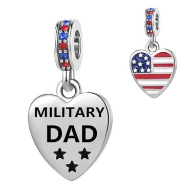 Imagem de Pingente de coração com bandeira dos EUA militares dos Estados Unidos serve para pulseiras Pandora berloques Patriota Natal aniversário joia presente para mulheres filha