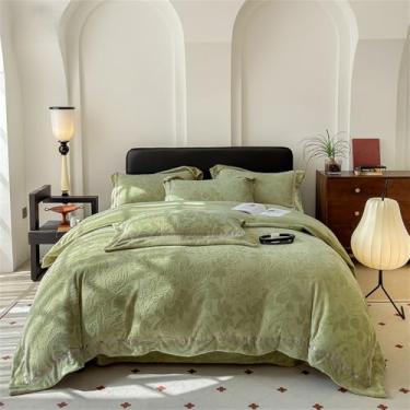 Imagem de Conjunto de quatro peças de lã polar grossa e leve para o inverno, com lençol de dupla face, capa de edredom em lã polar coral, verde claro, lençol de baixo com elástico para cama de 1,6 m.