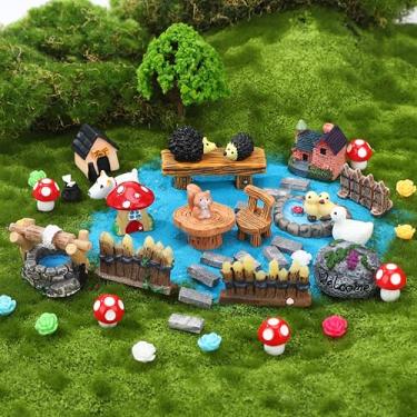 Imagem de GGSTDDUP Kit de miniaturas de acessórios de jardim de fadas com animais, casa de cogumelos e árvores, acessórios em miniatura para terrário, casa de bonecas e decoração ao ar livre