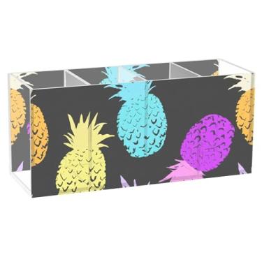 Imagem de TSENQUE Porta-lápis colorido de abacaxi preto colorido acrílico bonito para mesa, porta-pincéis personalizado, copo de lápis, suporte de escritório, estética, decoração de mesa de escritório