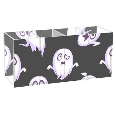 Imagem de TSENQUE Fantasmas engraçados fofos pretos fofos porta-lápis para canetas, lápis de mesa de acrílico, porta-pincéis de maquiagem, copo de lápis, armazenamento de escritório, decoração de mesa