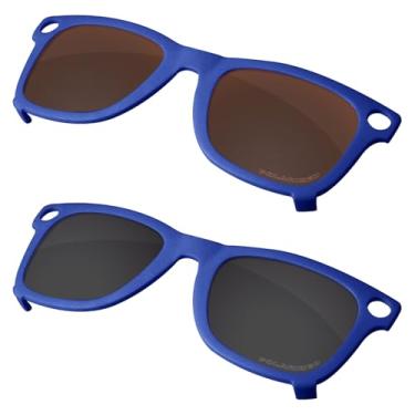 Imagem de Firtox Clipes polarizados unissex para Ray-Ban Meta Wayfarer RW4006 (tamanho M 50-22), proteja seus olhos - moldura azul - preto sólido e marrom terra