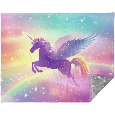 Imagem de TSENQUE Cobertor personalizado Majestic Unicorn Wings para sofá adulto cobertor para homens mulheres 177,8 cm x 139,7 cm cobertores bonitos flores