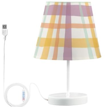 Imagem de TSENQUE Candeeiros de mesa USB com estampa engraçada personalizada moderna regulável aquarela listras xadrez mesa de cabeceira lâmpadas decorativas LED para quarto de crianças